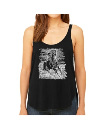 La Pop Art Women's Premium Word Art Flowy Tank Top- Popular Horse Breeds In Black