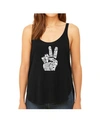 La Pop Art Women's Premium Word Art Flowy Tank Top- Peace Fingers In Black