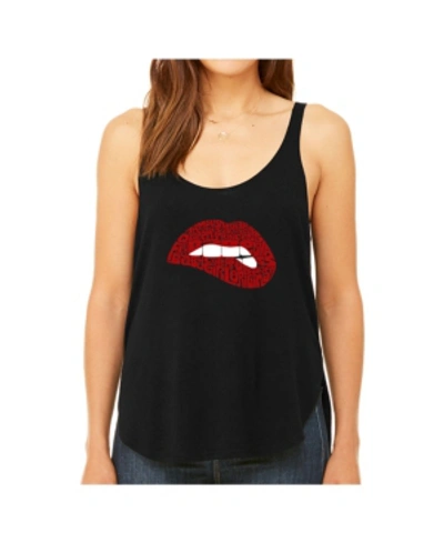 La Pop Art Women's Premium Word Art Flowy Tank Top- Savage Lips In Black