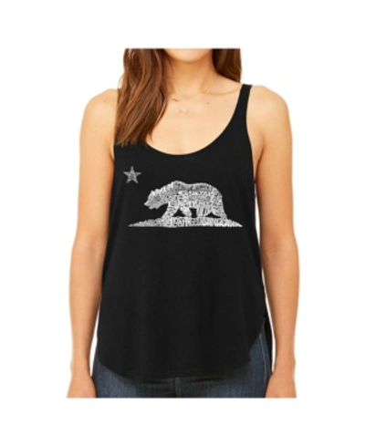 La Pop Art Women's Premium Word Art Flowy Tank Top- California Bear In Black