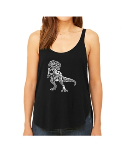 La Pop Art Women's Premium Word Art Flowy Tank Top- Dino Pics In Black