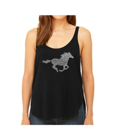 La Pop Art Women's Premium Word Art Flowy Tank Top- Horse Breeds In Black