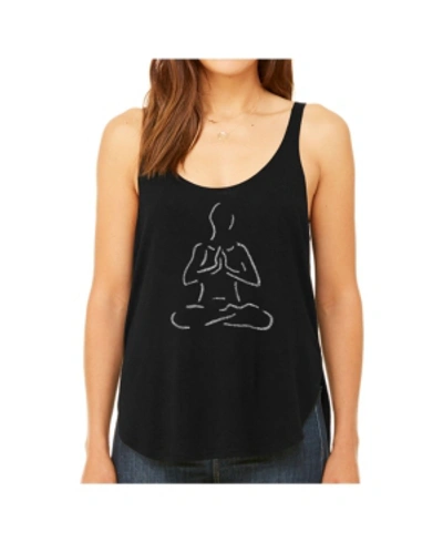 La Pop Art Women's Premium Word Art Flowy Tank Top- Popular Yoga Poses In Black