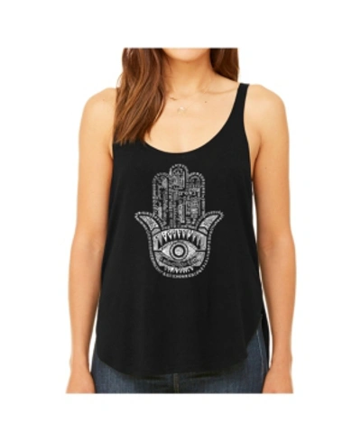 La Pop Art Women's Premium Word Art Flowy Tank Top- Hamsa In Black