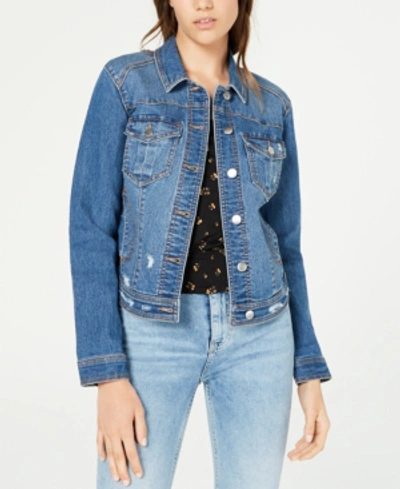 Tinseltown Juniors' Distressed Jean Jacket In Medium Wash