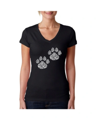 La Pop Art Women's Word Art V-neck Cat Mom T-shirt In Black