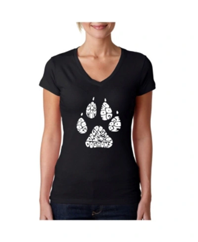La Pop Art Women's Word Art V-neck Dog Mom T-shirt In Black