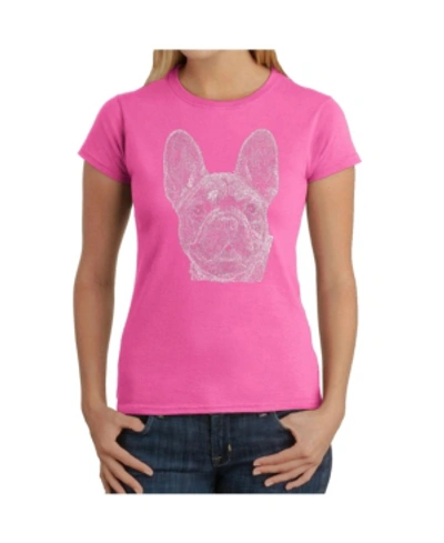 La Pop Art Women's T-shirt With French Bulldog Word Art In Pink