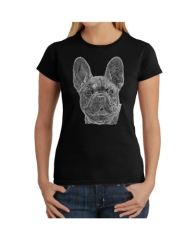 La Pop Art Women's T-shirt With French Bulldog Word Art In Black