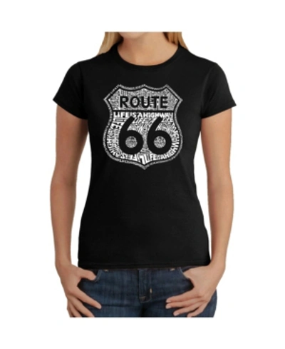 La Pop Art Women's T-shirt With Route 66 Life Is A Highway Word Art In Black