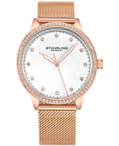 Stuhrling Original Women's Gold-tone Case And Mesh Bracelet, Gold Dial Watch In Blush