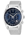 Stuhrling Men's Quartz Chronograph Date Silver-tone Stainless Steel Mesh Bracelet Watch 44mm In Blue