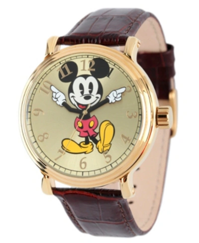 Ewatchfactory Disney Mickey Mouse Men's Shinny Gold Vintage Alloy Watch In Brown