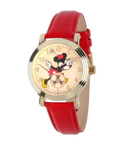 Ewatchfactory Disney Minnie Mouse Women's Gold Vintage Alloy Watch In Red