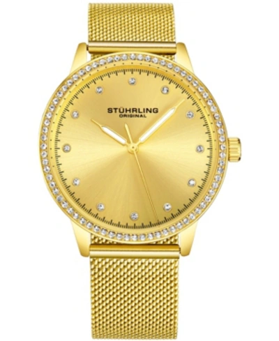 Stuhrling Original Women's Gold-tone Case And Mesh Bracelet, Gold Dial Watch In Yellow