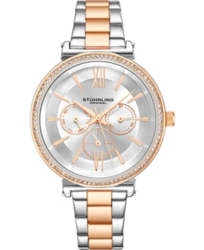 Stuhrling Women's Rose Gold-tone Link Bracelet Multi-function Watch 40mm In White