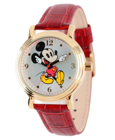Ewatchfactory Disney Mickey Mouse Men's Shiny Gold Vintage Alloy Watch In Red