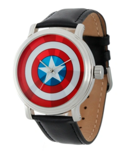 Ewatchfactory Marvel Captain America Men's Vintage Silver Shiny Alloy Watch In Black