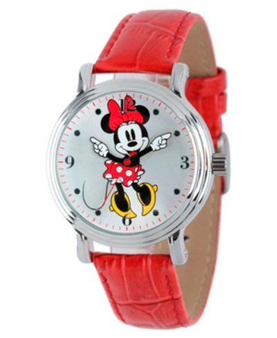 Ewatchfactory Disney Minnie Mouse Women's Shiny Silver Vintage Alloy Watch In Red