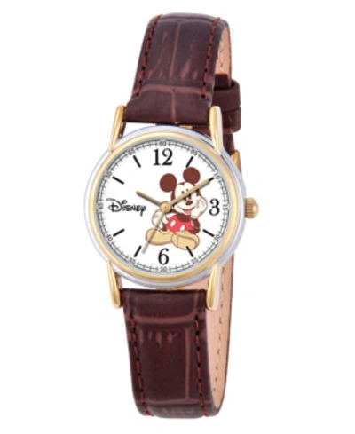 Ewatchfactory Disney Mickey Mouse Women's Cardiff Silver And Gold Alloy Watch In Brown
