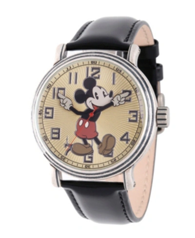 Ewatchfactory Disney Mickey Mouse Men's Antique Silver Vintage Alloy Watch In Black