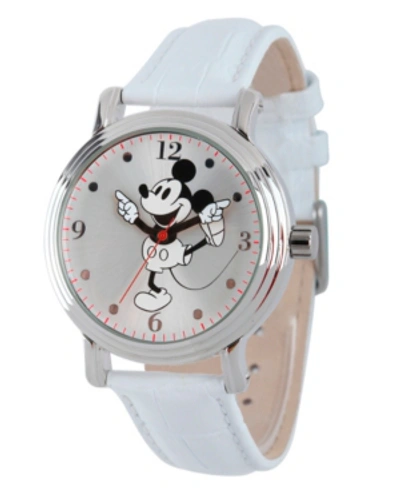 Ewatchfactory Disney Mickey Mouse Women's Shiny Silver Vintage Alloy Watch In White