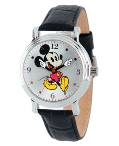 Ewatchfactory Disney Mickey Mouse Women's Shiny Silver Vintage Alloy Watch In Black
