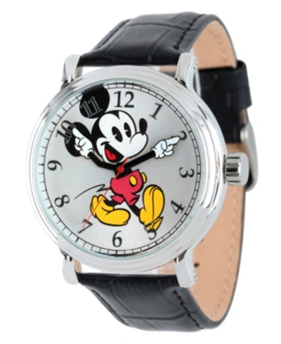 Ewatchfactory Disney Mickey Mouse Men's Shiny Silver Vintage Alloy Watch In Black