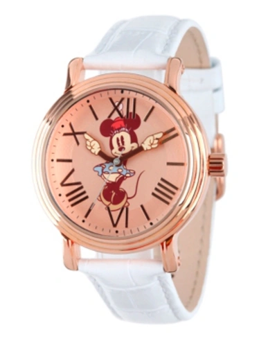 Ewatchfactory Disney Minnie Mouse Men's Shiny Rose Gold Vintage Alloy Watch In White