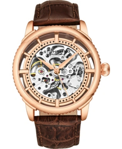 Stuhrling Men's Black Alligator Embossed Genuine Leather Strap Watch 42mm In Blush