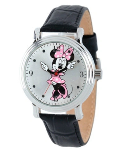 Ewatchfactory Disney Minnie Mouse Women's Shiny Silver Vintage Alloy Watch In Black