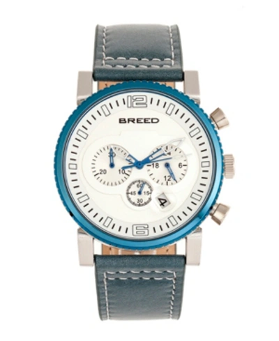 Breed Quartz Ryker White Dial Chronograph Genuine Teal Leather Watch 45mm