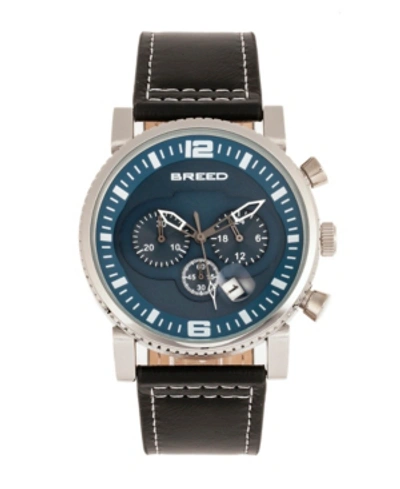 Breed Quartz Ryker Blue Face Chronograph Genuine Black Leather Watch 45mm