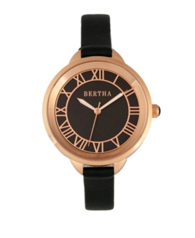 Bertha Quartz Madison Collection Black And Rose Gold Leather Watch 36mm