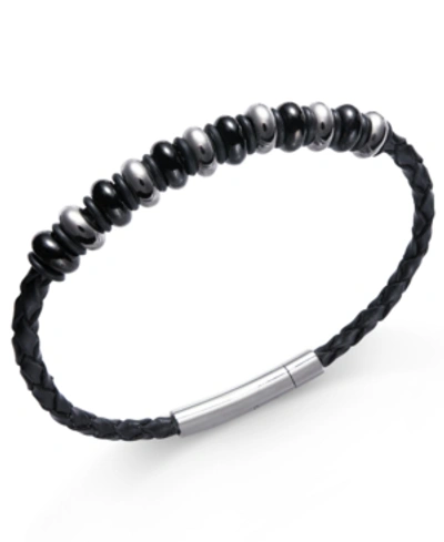 Sutton By Rhona Sutton Men's Stainless Steel Multi-bead Leather Bracelet In Black