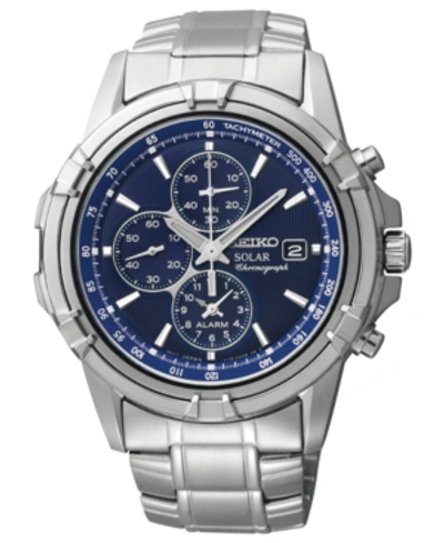 Seiko Watch, Men's Chronograph Solar Stainless Steel Bracelet 43mm Ssc141 In Blue