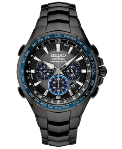 Seiko Men's Radio Sync Solar Chronograph Coutura Black Stainless Steel Bracelet Watch 44.5mm In White