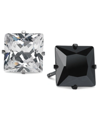 Sutton By Rhona Sutton Men's Two-tone 2-pc. Set Square Cubic Zirconia Stud Earrings In Silver