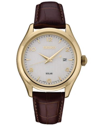 Seiko Men's Solar Essentials Brown Leather Strap Watch 42mm