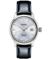 SEIKO MEN'S AUTOMATIC PRESAGE BLACK LEATHER STRAP WATCH 40.5MM