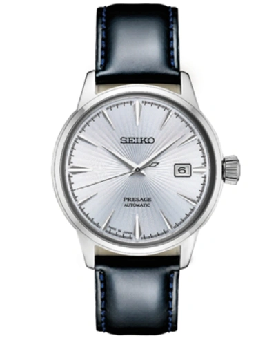 Seiko Men's Automatic Presage Black Leather Strap Watch 40.5mm In White