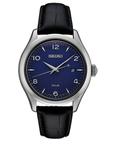 Seiko Men's Solar Essentials Black Leather Strap Watch 42mm