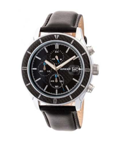 Breed Quartz Maverick Chronograph Silver And Black Genuine Leather Watches 43mm