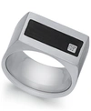 SUTTON BY RHONA SUTTON MEN'S STAINLESS STEEL CUBIC ZIRCONIA AND BLACK ENAMEL RING