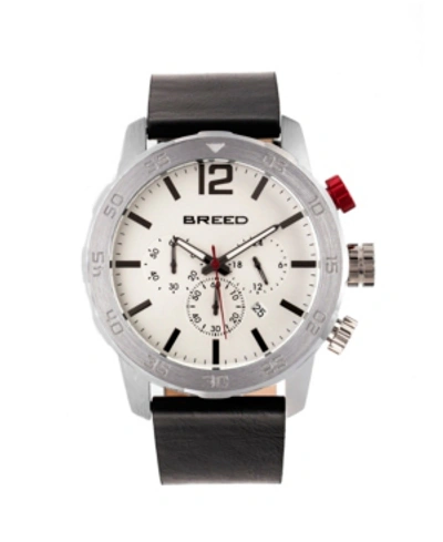 Breed Quartz Manuel Chronograph Silver Genuine Leather Watches 46mm In Black