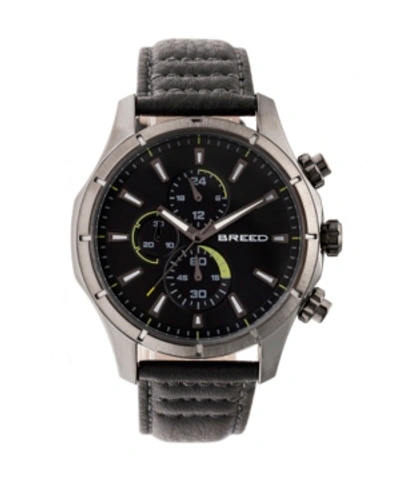 Breed Quartz Lacroix Chronograph Gunmetal And Grey Genuine Leather Watches 47mm In Charcoal