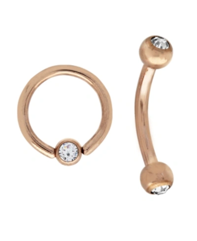 Rhona Sutton Bodifine Stainless Steel Set Of 2 Crystal Eyebrow Bar And Ring In Rose Gold