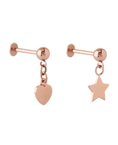 Rhona Sutton Bodifine Stainless Steel Set Of 2 Drop Charm Tragus In Rose Gold