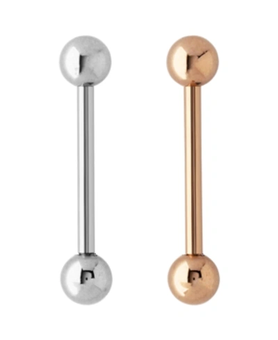Rhona Sutton Bodifine Stainless Steel Set Of 2 Colors Tongue Bars In Multi