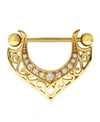Rhona Sutton Bodifine Stainless Steel Crystal Filigree Shield Nipple Bar In Gold